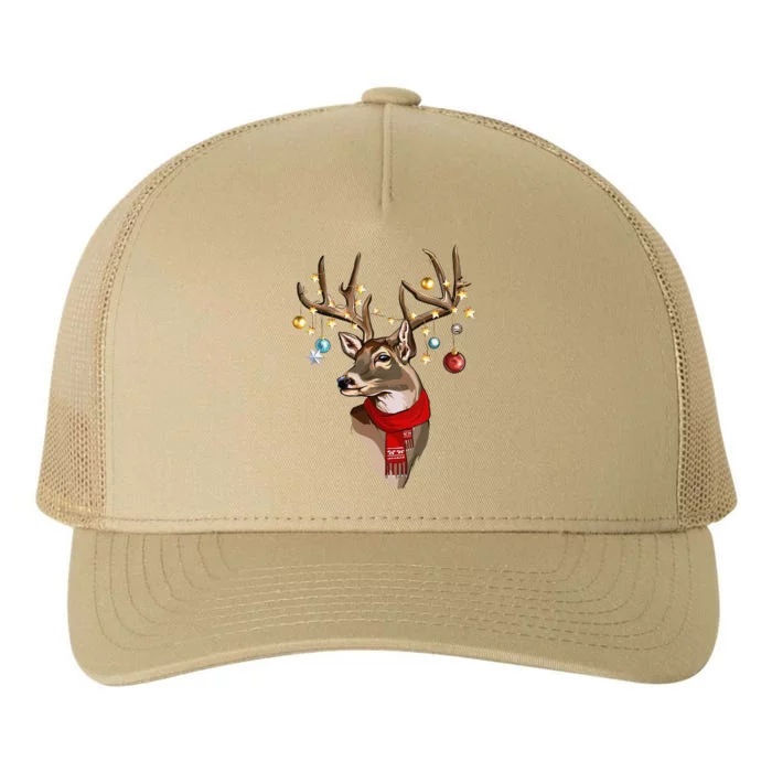 Buck Deer Antlers Christmas Lights Scarf Xmas Party Yupoong Adult 5-Panel Trucker Hat