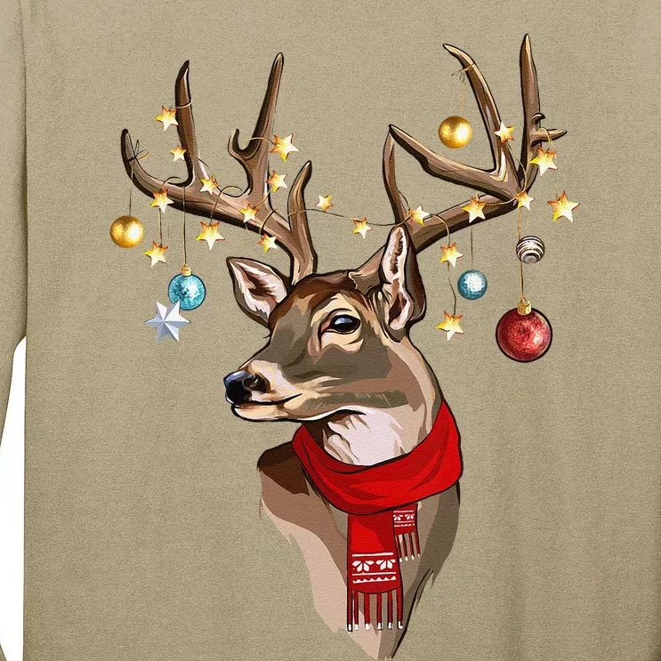 Buck Deer Antlers Christmas Lights Scarf Xmas Party Tall Long Sleeve T-Shirt