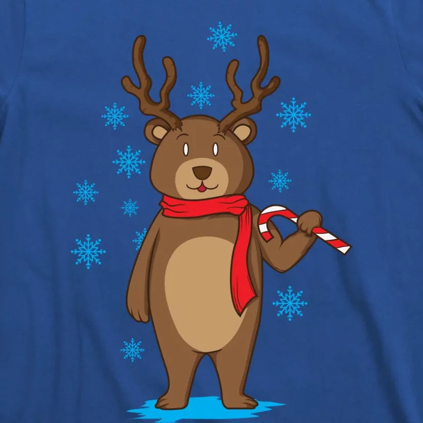 Bear Dressed As Reindeer With Candy Cane Xmas Gift T-Shirt