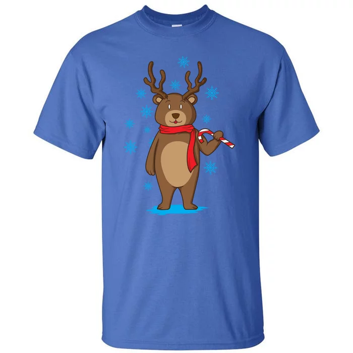 Bear Dressed As Reindeer With Candy Cane Xmas Gift Tall T-Shirt