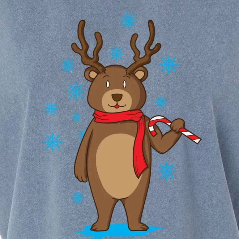 Bear Dressed As Reindeer With Candy Cane Xmas Gift Garment-Dyed Women's Muscle Tee