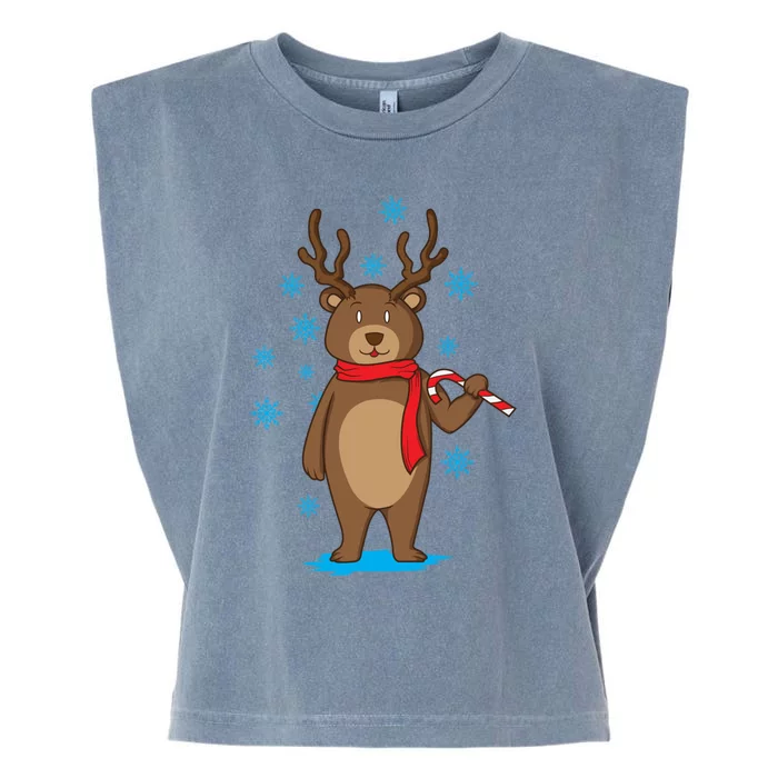 Bear Dressed As Reindeer With Candy Cane Xmas Gift Garment-Dyed Women's Muscle Tee