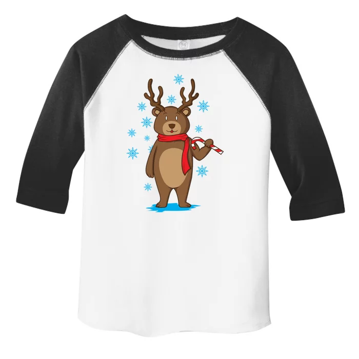 Bear Dressed As Reindeer With Candy Cane Xmas Gift Toddler Fine Jersey T-Shirt