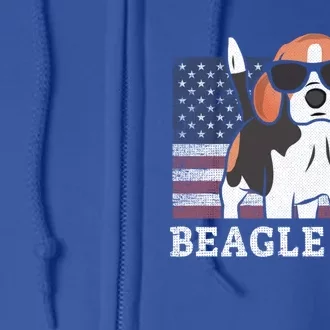 Beagle Dad American Flag 4th Of July Patriotic Beagle Design Great Gift Full Zip Hoodie