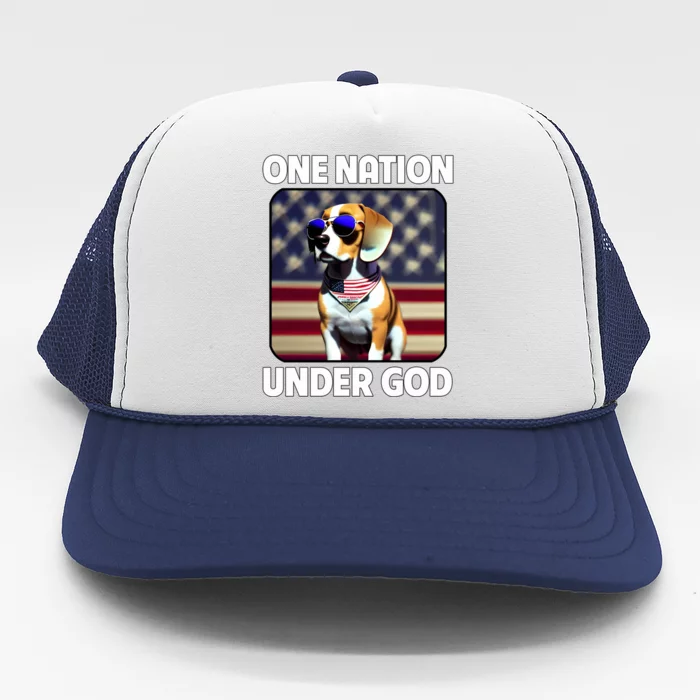 Beagle Dog American Flag One Nation Under God Patriotic Gift Trucker Hat