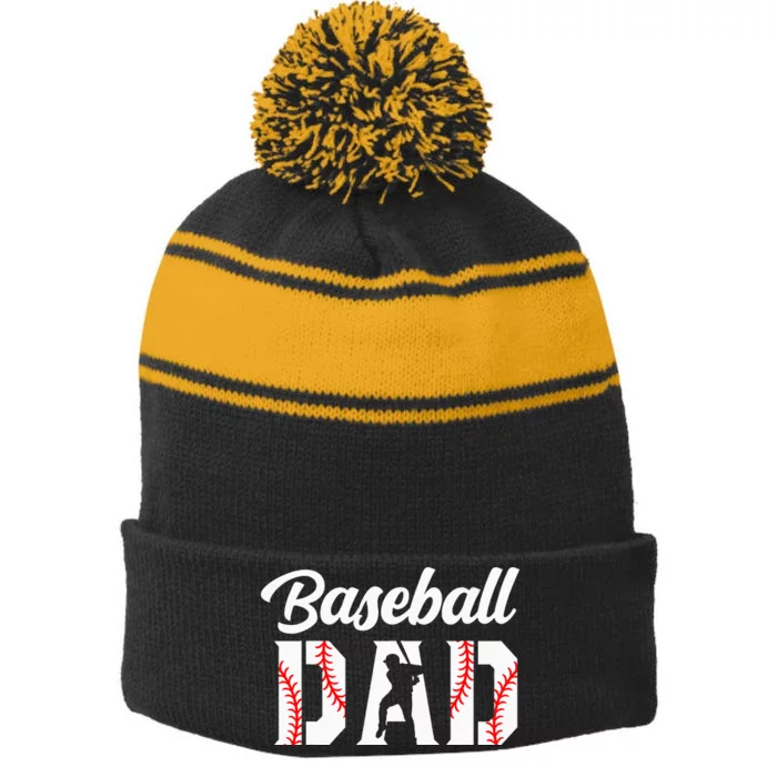 Baseball Dad Apparel Dad Baseball Stripe Pom Pom Beanie