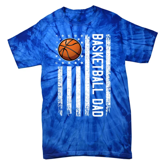 Basketball Dad American Flag Vintage Basketball Coach Team Gift Tie-Dye T-Shirt