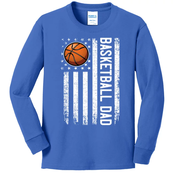 Basketball Dad American Flag Vintage Basketball Coach Team Gift Kids Long Sleeve Shirt