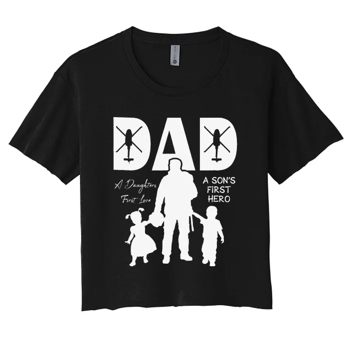 Blackhawk Dad A Daughter's First Love A Son's Hero Women's Crop Top Tee