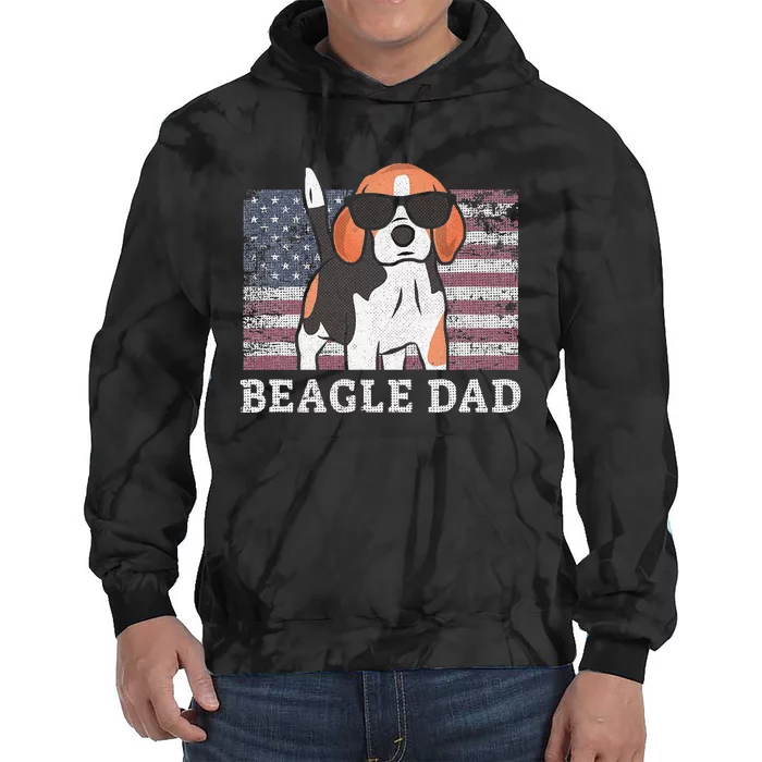 Beagle Dad American Flag 4th of July Patriotic Beagle Design Tie Dye Hoodie