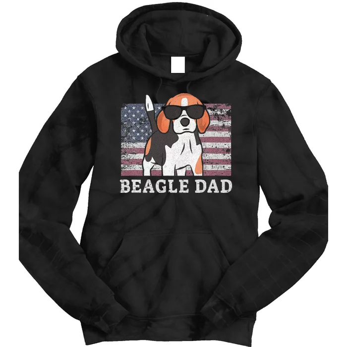 Beagle Dad American Flag 4th of July Patriotic Beagle Design Tie Dye Hoodie