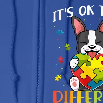 Bostie Dog Autism Awareness It's OK To Be Different kid Full Zip Hoodie