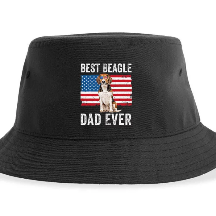 Beagle Dad American Flag Dog Lover Owner Fathers Day Funny Sustainable Bucket Hat