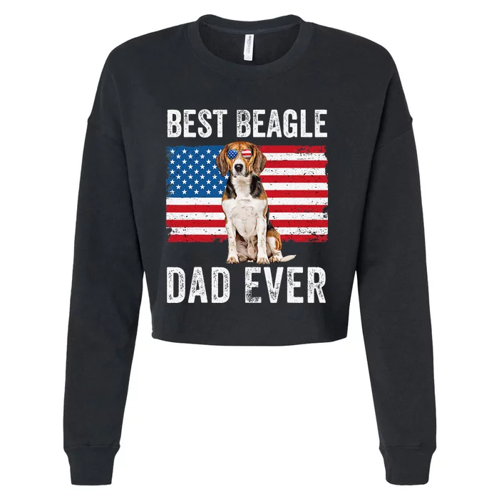 Beagle Dad American Flag Dog Lover Owner Fathers Day Funny Cropped Pullover Crew