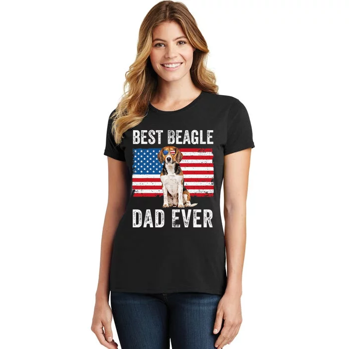 Beagle Dad American Flag Dog Lover Owner Fathers Day Funny Women's T-Shirt