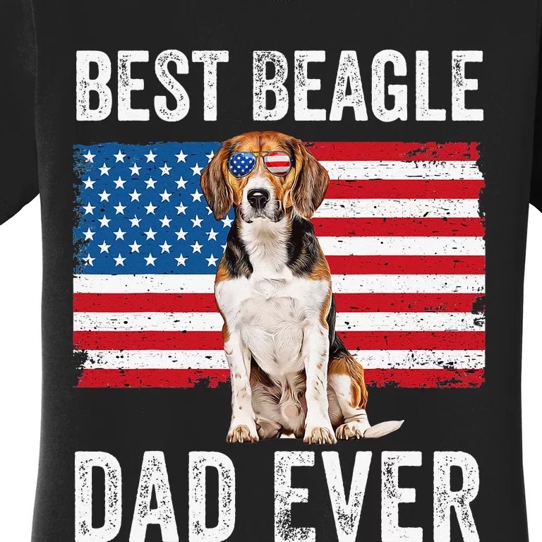 Beagle Dad American Flag Dog Lover Owner Fathers Day Funny Women's T-Shirt