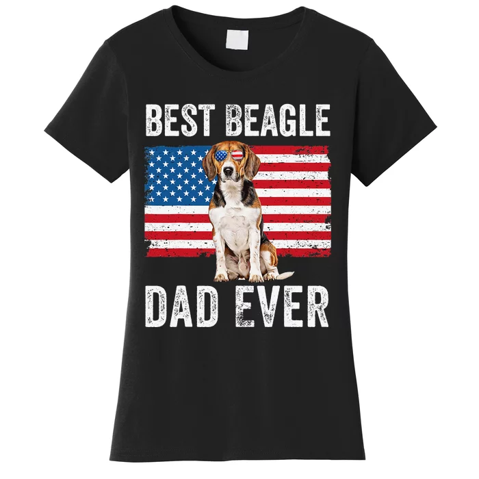 Beagle Dad American Flag Dog Lover Owner Fathers Day Funny Women's T-Shirt