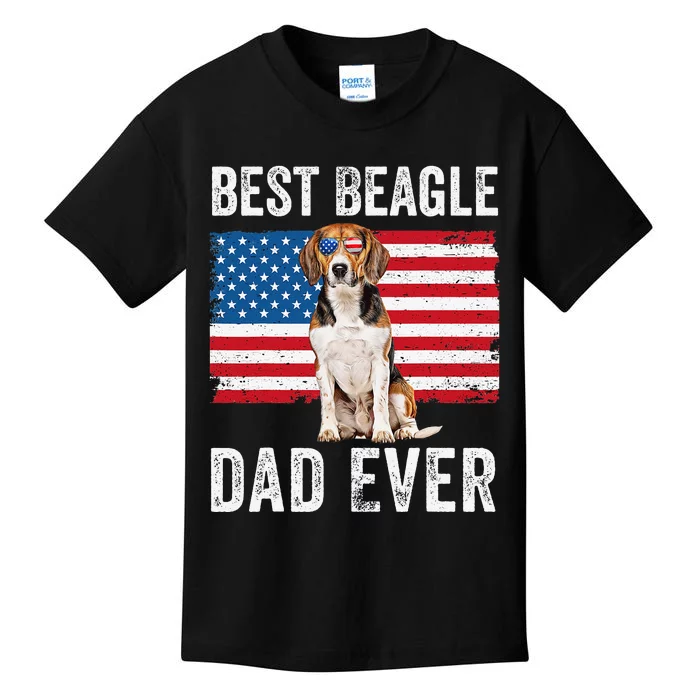 Beagle Dad American Flag Dog Lover Owner Fathers Day Funny Kids T-Shirt