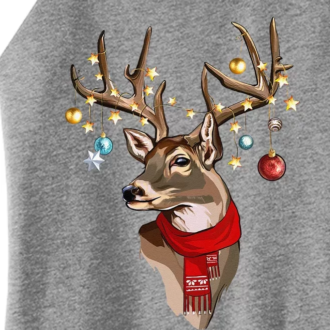 Buck Deer Antlers Christmas Lights Scarf Xmas Party Women’s Perfect Tri Rocker Tank