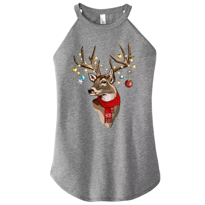 Buck Deer Antlers Christmas Lights Scarf Xmas Party Women’s Perfect Tri Rocker Tank