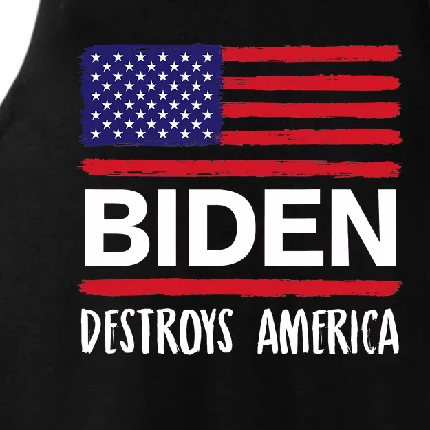 Biden Destroys America Anti Joe Biden USA Flag Ladies Tri-Blend Wicking Tank