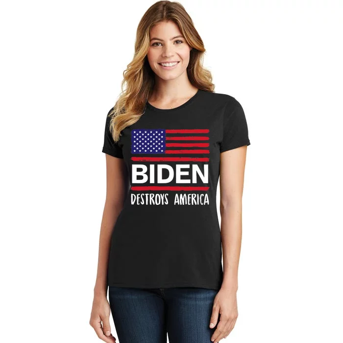 Biden Destroys America Anti Joe Biden USA Flag Women's T-Shirt