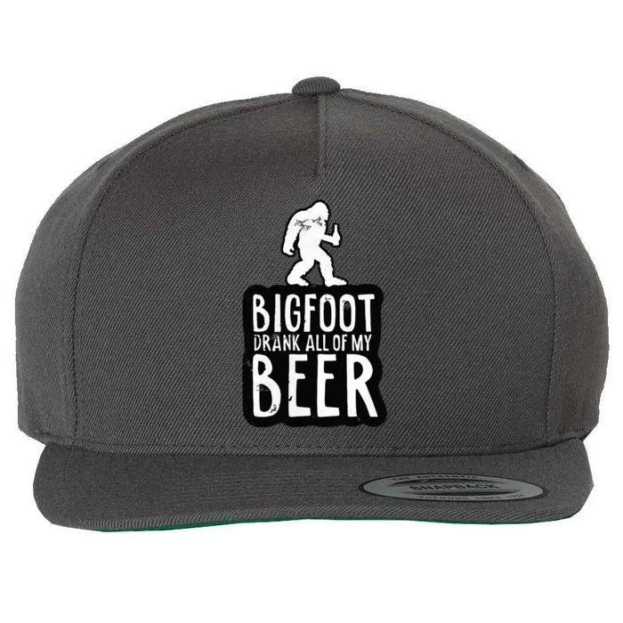 Bigfoot Drank All Of My Beer Lovers Funny Sasquatch Camping Wool Snapback Cap