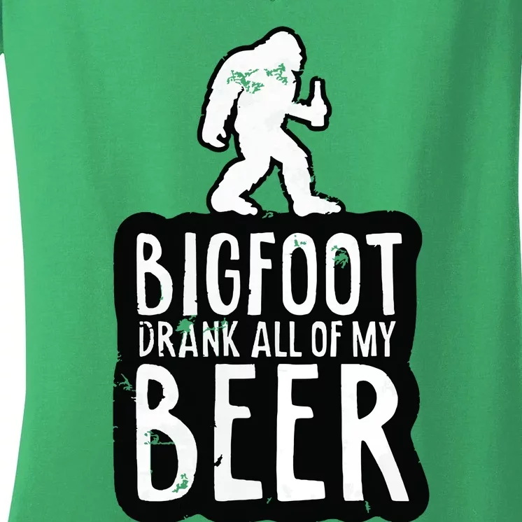 Bigfoot Drank All Of My Beer Lovers Funny Sasquatch Camping Women's V-Neck T-Shirt