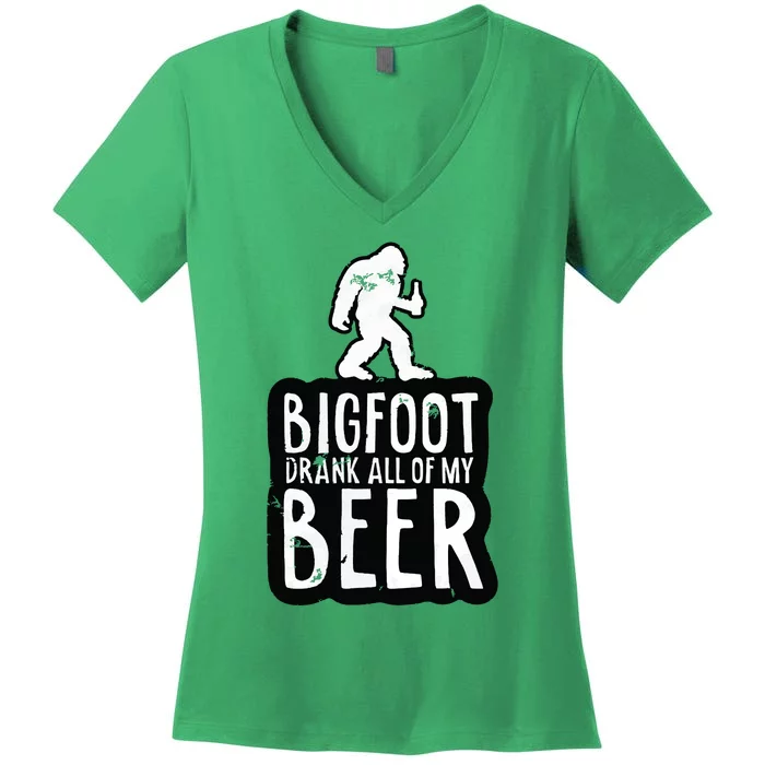 Bigfoot Drank All Of My Beer Lovers Funny Sasquatch Camping Women's V-Neck T-Shirt