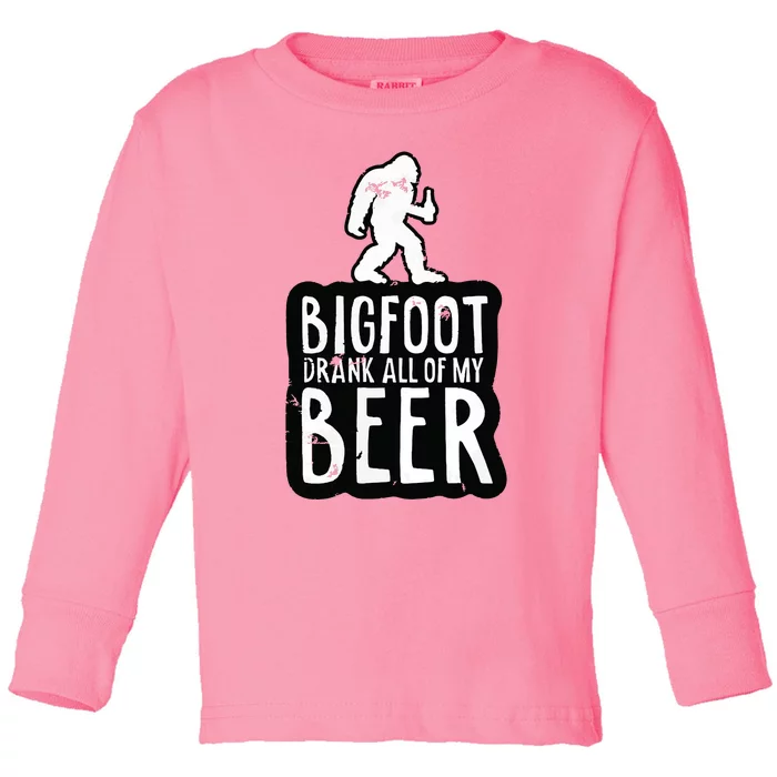 Bigfoot Drank All Of My Beer Lovers Funny Sasquatch Camping Toddler Long Sleeve Shirt