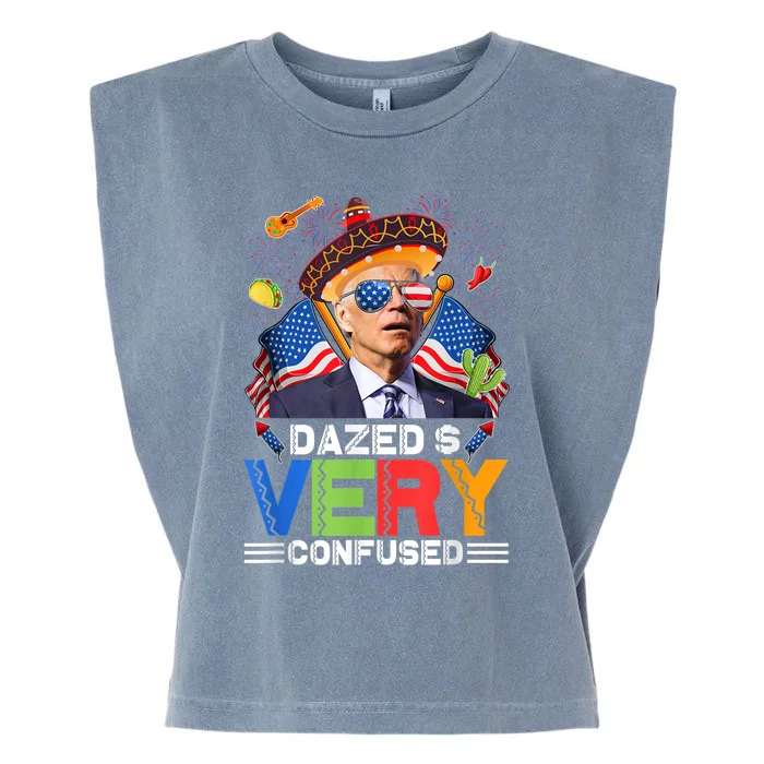 Biden Dazed And Very Confused Funny Anti Biden 4th Of July Garment-Dyed Women's Muscle Tee