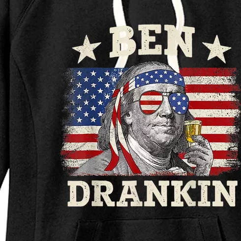 Ben Drankin Benjamin Franklin 4th Of July Funny Drinking Women's Fleece Hoodie