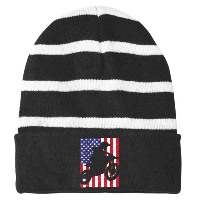 Best Dirt Bike For Men Dirtbike Racing US Flag Biker Striped Beanie with Solid Band