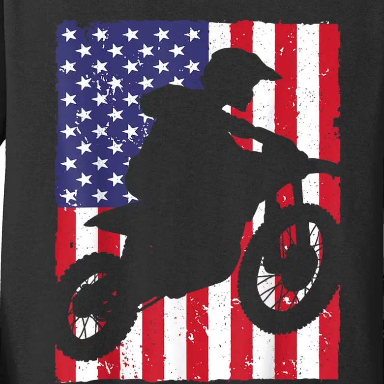 Best Dirt Bike For Men Dirtbike Racing US Flag Biker Kids Long Sleeve Shirt