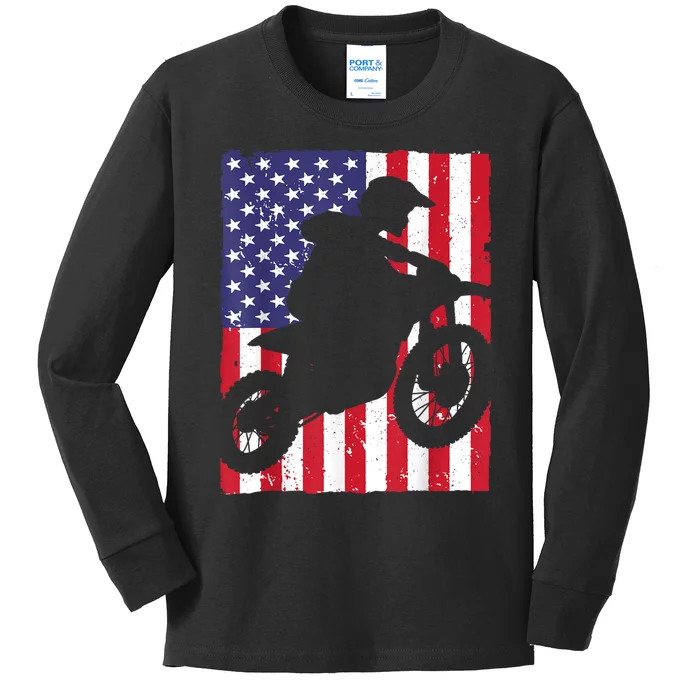 Best Dirt Bike For Men Dirtbike Racing US Flag Biker Kids Long Sleeve Shirt