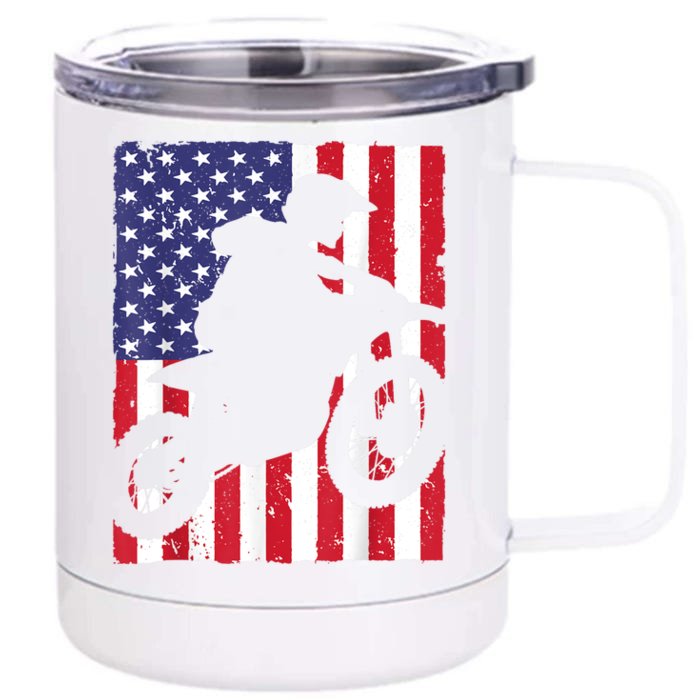 Best Dirt Bike For Men Dirtbike Racing US Flag Biker Front & Back 12oz Stainless Steel Tumbler Cup