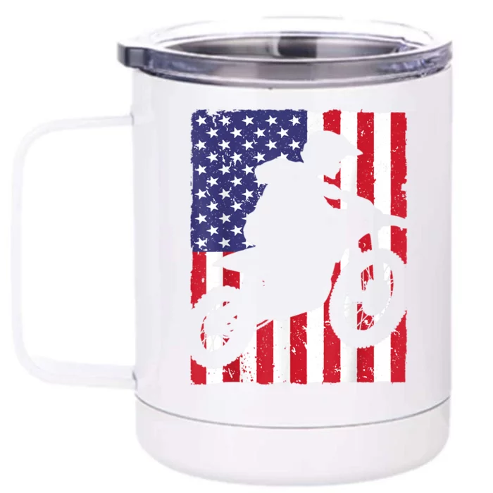 Best Dirt Bike For Men Dirtbike Racing US Flag Biker Front & Back 12oz Stainless Steel Tumbler Cup