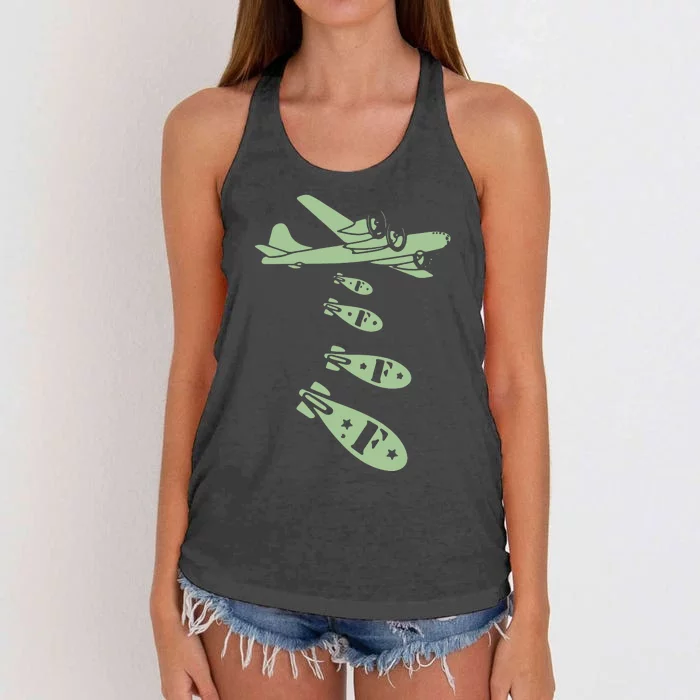 Bomber Dropping Bombs Women's Knotted Racerback Tank