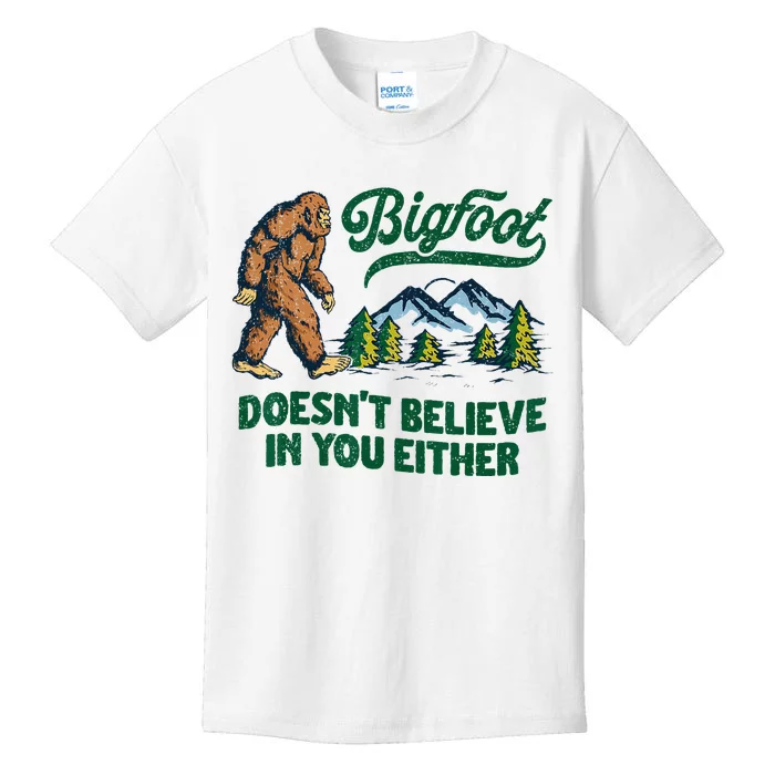 Bigfoot Doesn't Believe In You Either Funny Sasquatch Retro Kids T-Shirt