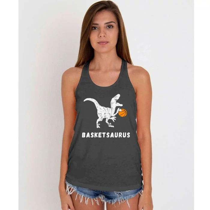 Basketball Dinosaur Baller T-rex Dino Playing Basketball Women's Knotted Racerback Tank