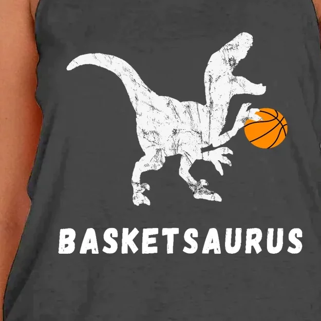 Basketball Dinosaur Baller T-rex Dino Playing Basketball Women's Knotted Racerback Tank