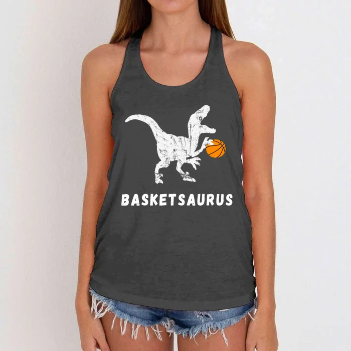 Basketball Dinosaur Baller T-rex Dino Playing Basketball Women's Knotted Racerback Tank