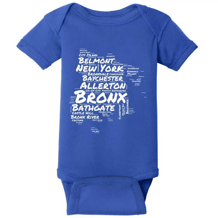 Boogie Down Bronx Neighborhoods Word Cloud Bronx New York Gift Baby Bodysuit