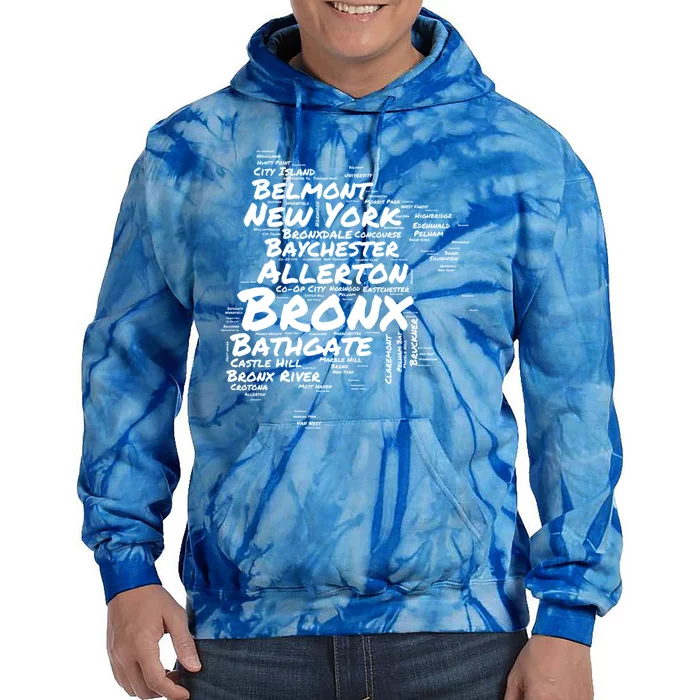 Boogie Down Bronx Neighborhoods Word Cloud Bronx New York Gift Tie Dye Hoodie