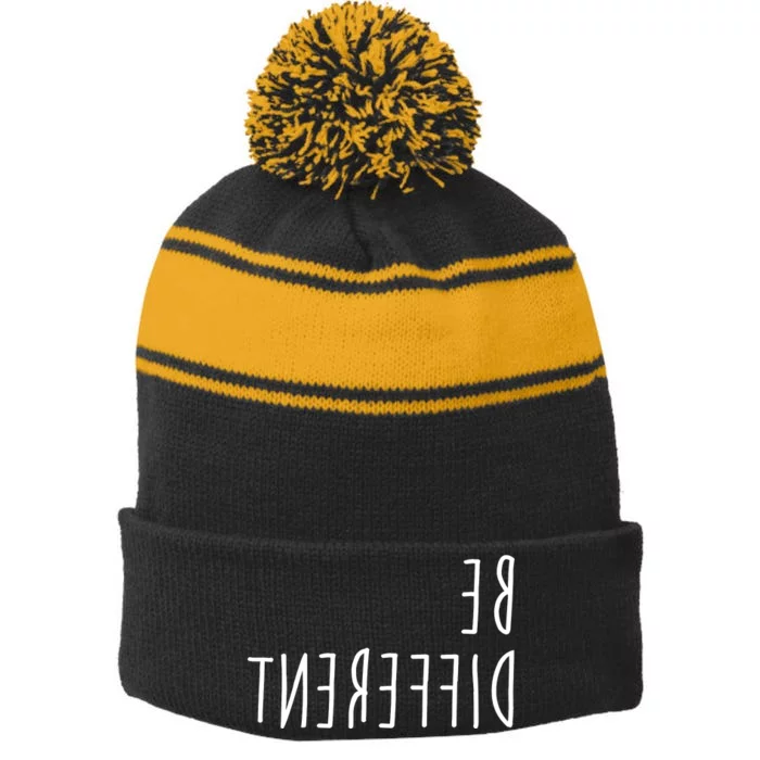 Be Different Stripe Pom Pom Beanie