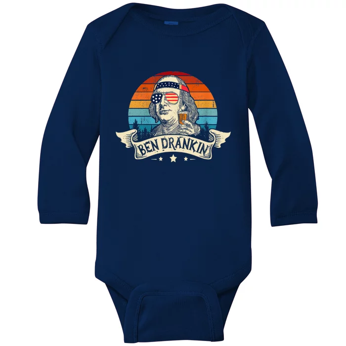 Ben Drankin Beer 4th Of July Funny Patriotic Usa Gift Baby Long Sleeve Bodysuit