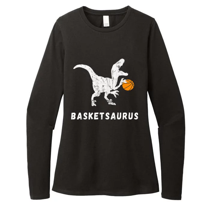 Basketball Dinosaur Baller T Rex Dino Playing Basketball Womens CVC Long Sleeve Shirt