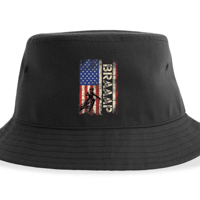 Braaap Dirt Bike Usa American Flag Motocross Biker Sustainable Bucket Hat