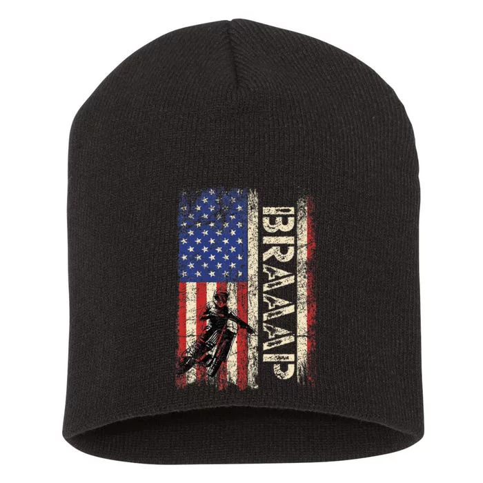 Braaap Dirt Bike Usa American Flag Motocross Biker Short Acrylic Beanie