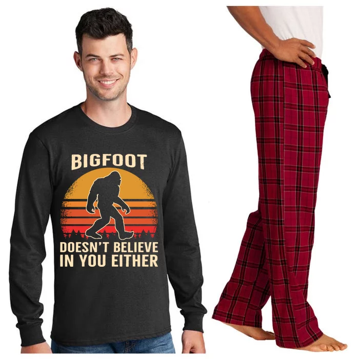 Bigfoot Doesnt Believe In You Either Bigfoot Sasquatch Retro Long Sleeve Pajama Set